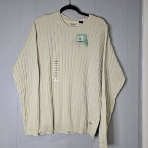 NWT IZOD Jeans Men Large Ivory Ribbed Knit Crew Neck Cotton Sweater Neutral